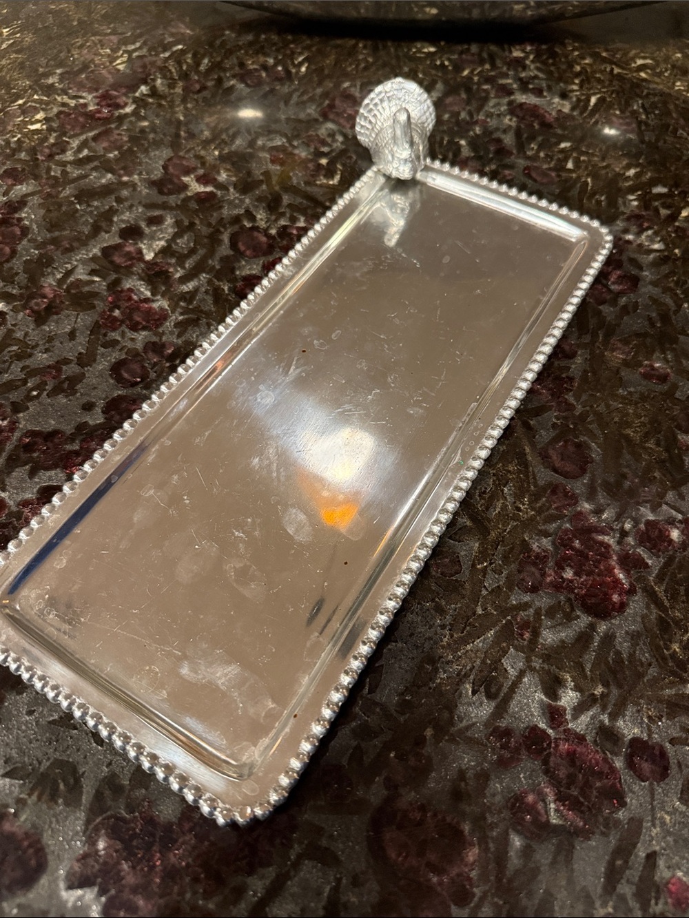 Mariposa Silver Rectangular Beaded Edge Serving Tray